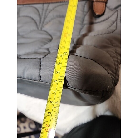 FOSSIL‎ Bag Purse Keyper Gray Quilted Womens Tote Nylon Satchel Flower Design - Picture 13 of 15